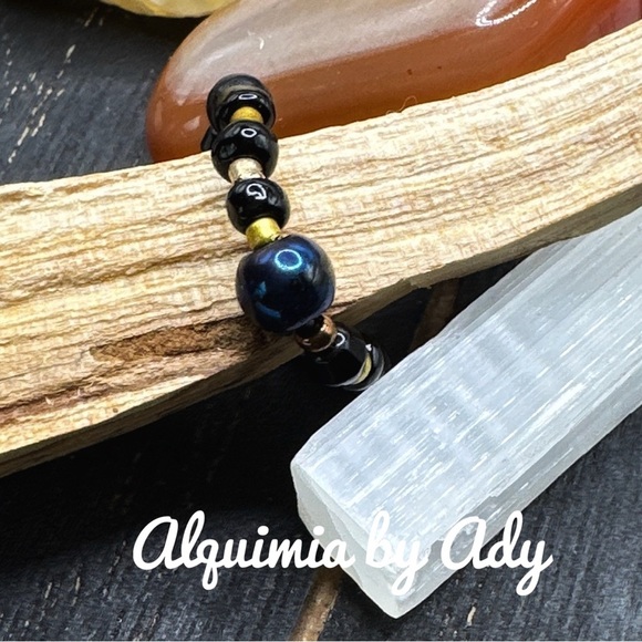 Black onyx beaded gem ring band bohemian - Picture 1 of 2